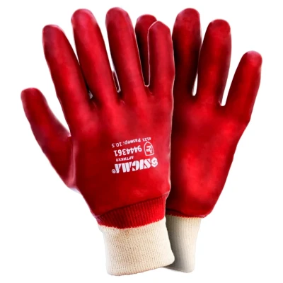 ::Рукавиці трикотажні з повним ПВХ покриттям р10(червоний манжет)
