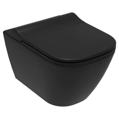 ::Компакт підвісний унітаз чорний VOLLE SOLO Rimless 51х35.5х33 см., тверде сидіння slim