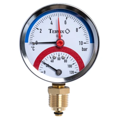 ::Термоманометр TERVIX Pro Line 80/0-10бар 0-120С 1/2, радіальний, з монтажним клапаном 1/2