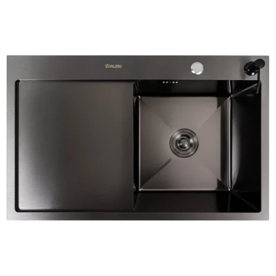 ::Мийка кухонна CM 78*50 R чорна PVD VALESO Handmade (круглий сифон 3,0/1.0)