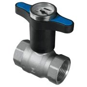 Кран кульовий HERZ 3/4" ВВ пластикова Т-подібна ручка з термометром, синя