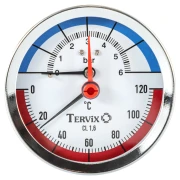 Термоманометр TERVIX Pro Line 80/0-6 бар, 0-120С аксіальний,з монтажним клапаном 1/2